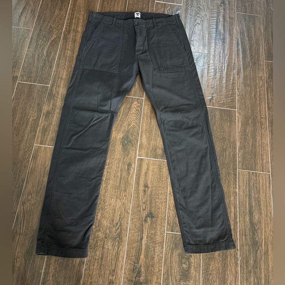Tellason Fatigue Pant, Black Sateen Original Tapered Leg